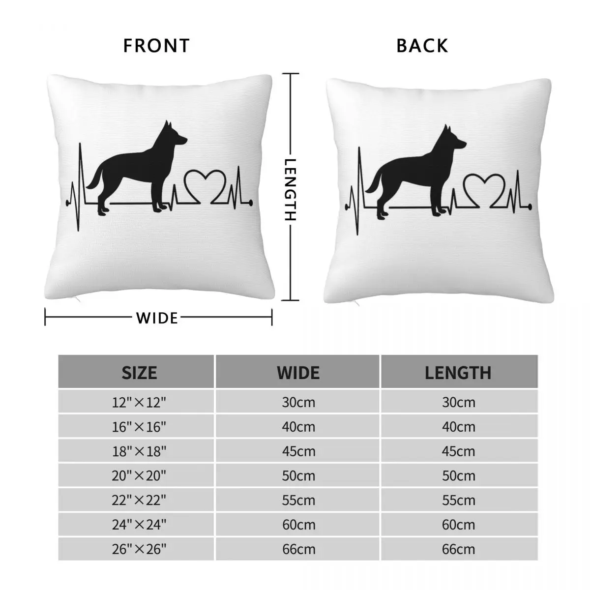 Australian Kelpie Heartbeat Square Pillowcase Polyester Linen Velvet Printed Decorative Throw Pillow Room Cushion Cover 45x45