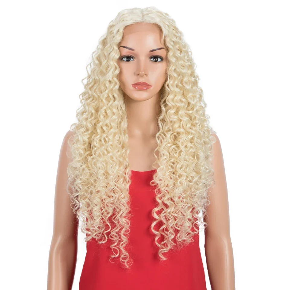 

Длинный мягкий 26-дюймовый медовый блондин, странный вьющийся парик спереди для женщин, синтетический предварительно сорванный бесклеевой термостойкий парик для повседневного ношения