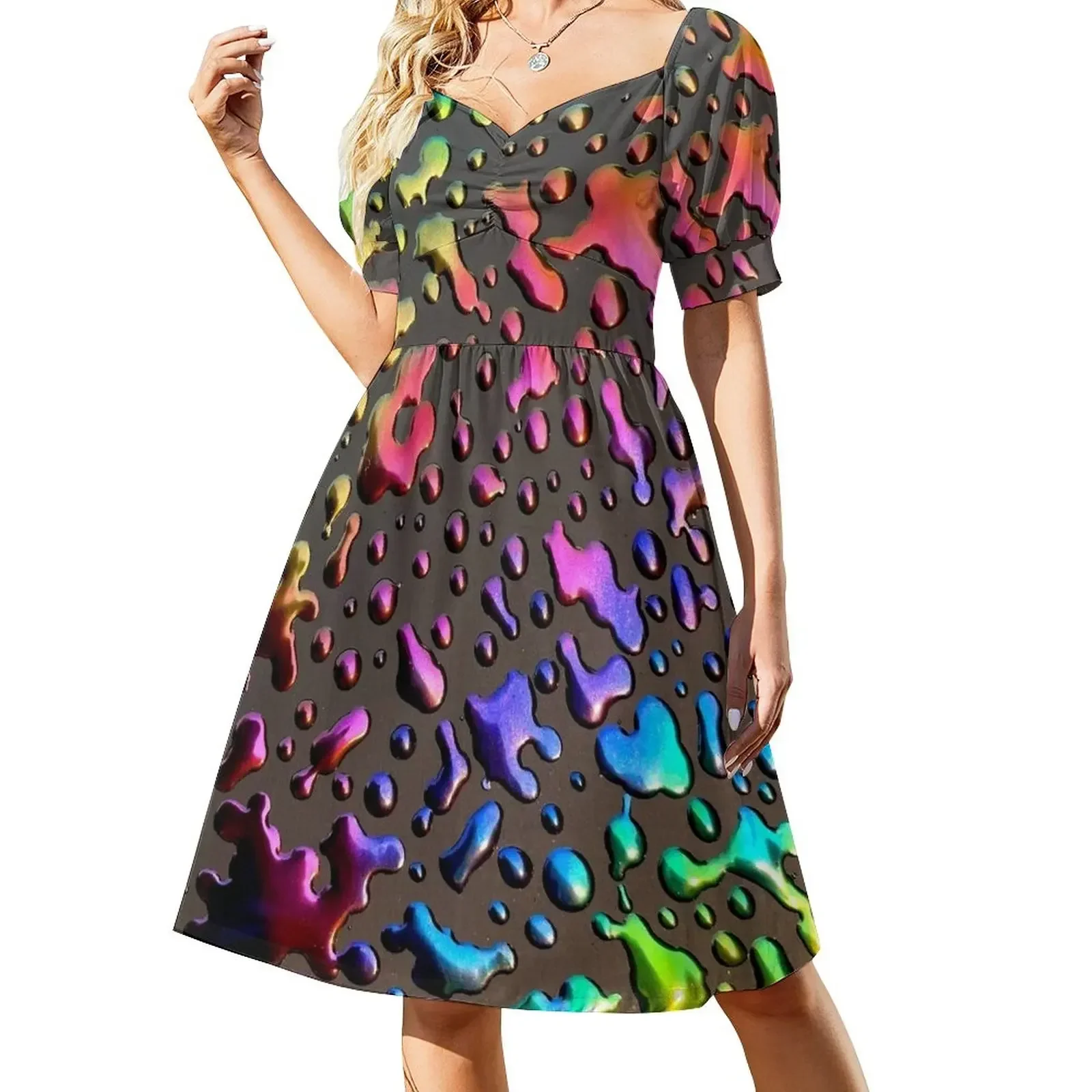 

Oil Slick Raindrops Short-Sleeved Dress birthday dresses for women sexy dress women's evening dresses Dress