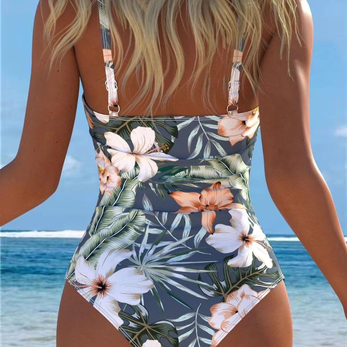 2026New Sexy European One-Piece Hollow Out Printed Swimsuit for Women,Tie Side Cutout Push Up Bathing Suit,Summer Beach Swimwear