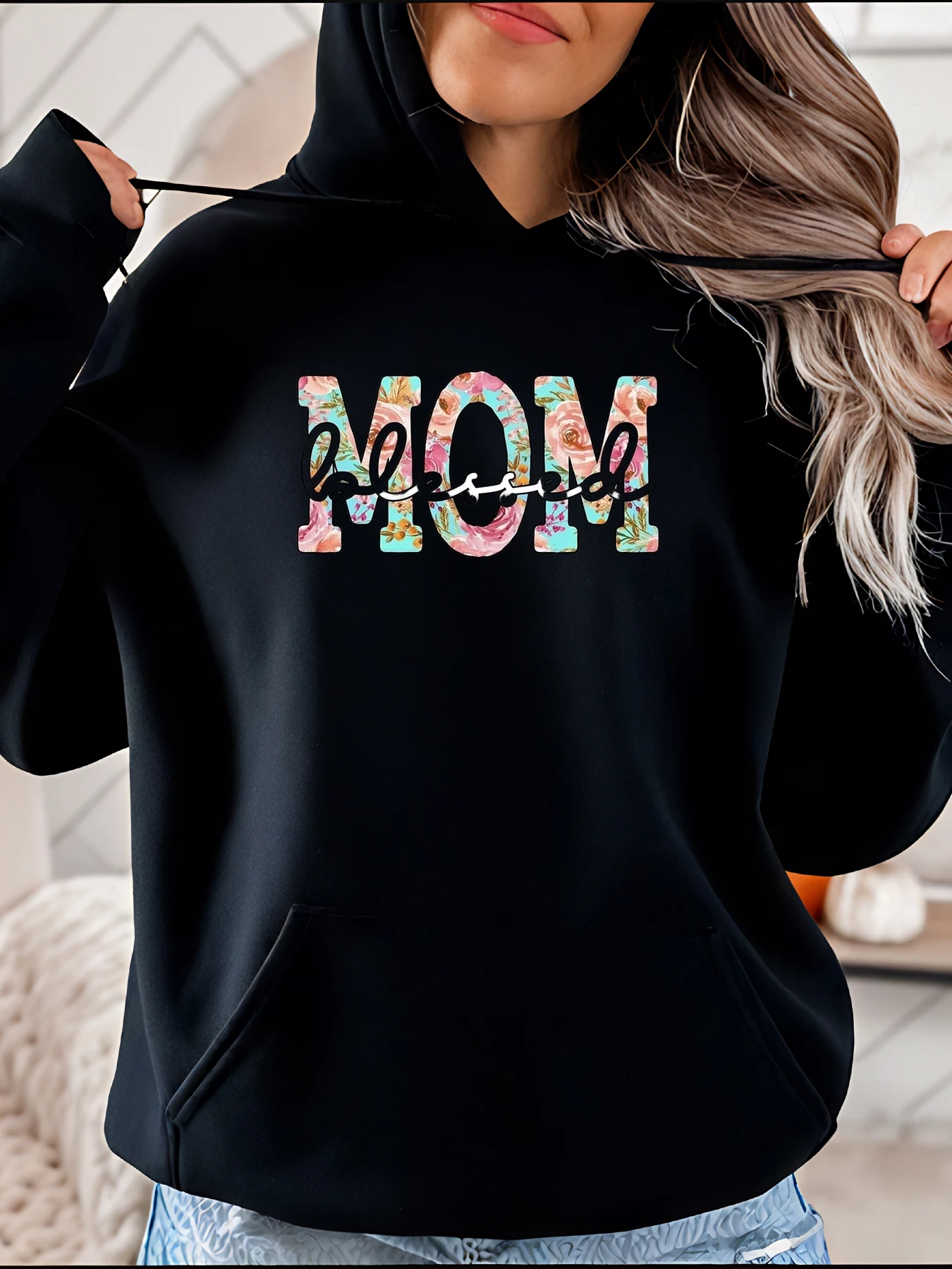 

Толстовка с цветочным принтом в повседневном стиле, женская повседневная одежда Mom Blessed Design