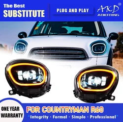 AKD Head Lamp for MINI Countryman R60 LED Headlight 2007-2016 Headlights R60 DRL Turn Signal High Beam Angel Eye Projector Lens