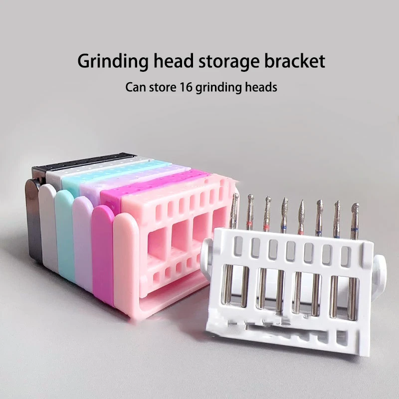 16 Holes Nail Drill Bits Holder Stand Display Nail Grinding Tool Showing Foldable Organizer Container Manicure Drill Accessory