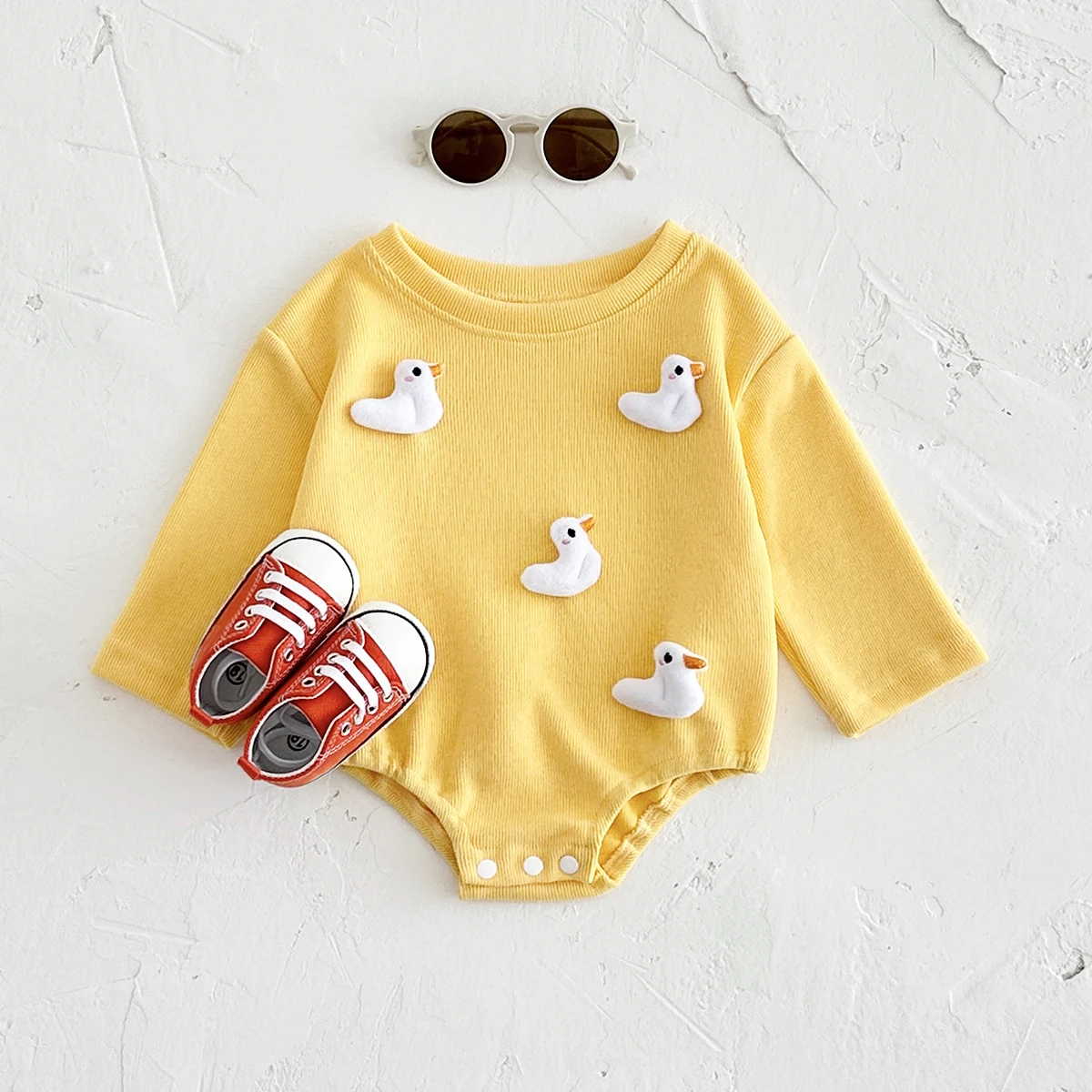 Baby Triangle Bubble Romper Fall Newborn Clothes Cute Cartoon Duck/Mushroom Button 0-18M Infant Boys Girls Bodysuit