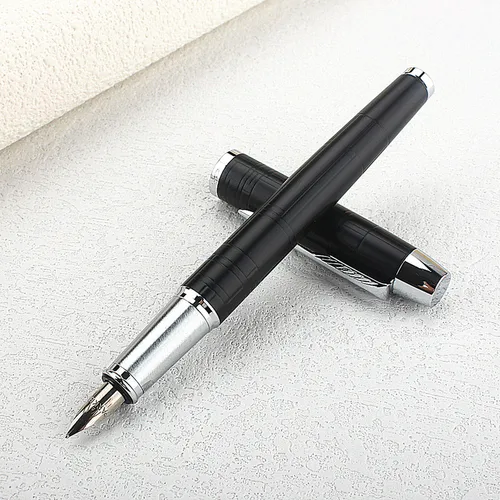 Imagen 2 del producto Pluma estilográfica de Metal con Clip plateado de estilo clásico, plumas de tinta de acero con punta de 0,5mm para regalo, suministros de oficina, suministros escolares
