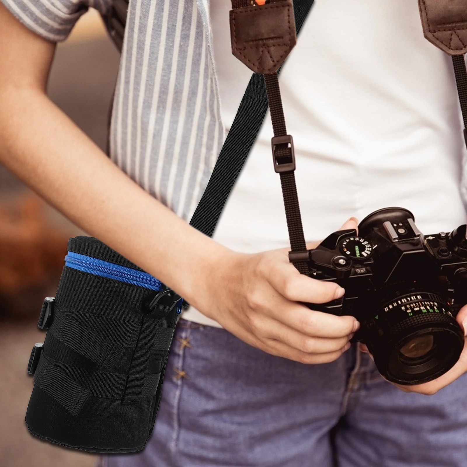 حقيبة عدسة كاميرا محمولة مقاومة للصدمات مقاس 23 سم، حقيبة عدسة DSLR مقاومة للماء، خفيفة الوزن، هدية مصور مدمجة قابلة للتعديل