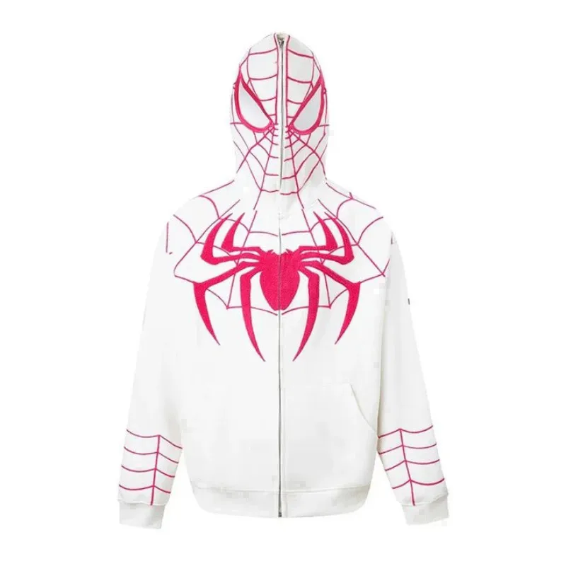 Y2k Emo Women Streetwear Hoodie Spider Web Red Zip Up Hoodies Grunge Oversized Sweatshirt Gothic Harajuku Alt Jackets Clothes