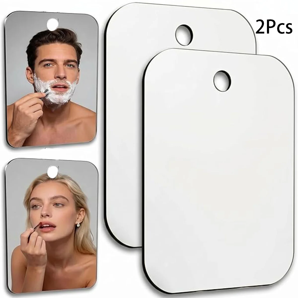 2Pcs 3mm Thickened Acrylic Mirror Shower Makeup Mirror Unbreakable Portable Bathroom Sticking Shaving Travel Cosmetic Mirrors