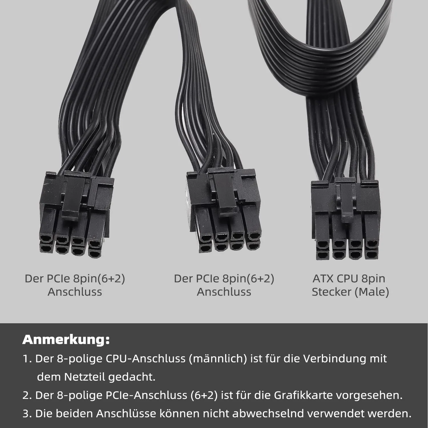 ATX CPU 8-Pin Male to Dual PCIe 8-Pin (6+2) Male Power Supply Cable for Corsair Modular Power Supply RM/HX/CX-M