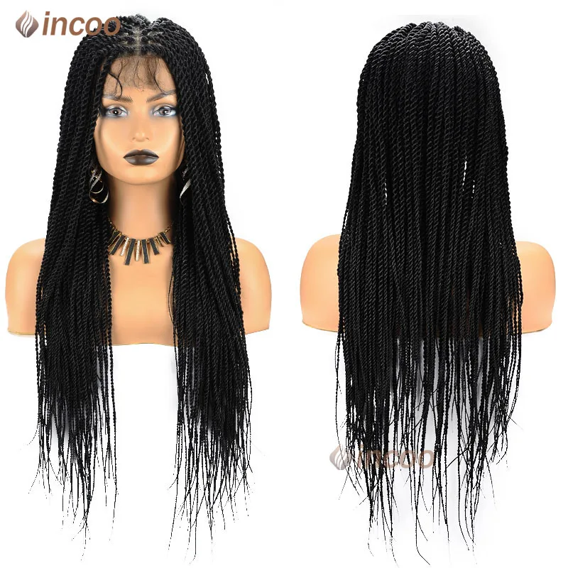 Synthetic 26 Inch Braided Wigs For Black Women Faux Locs Goddess Full Lace Braided Wigs Jumbo Knotless Braid Lace Frontal Wigs