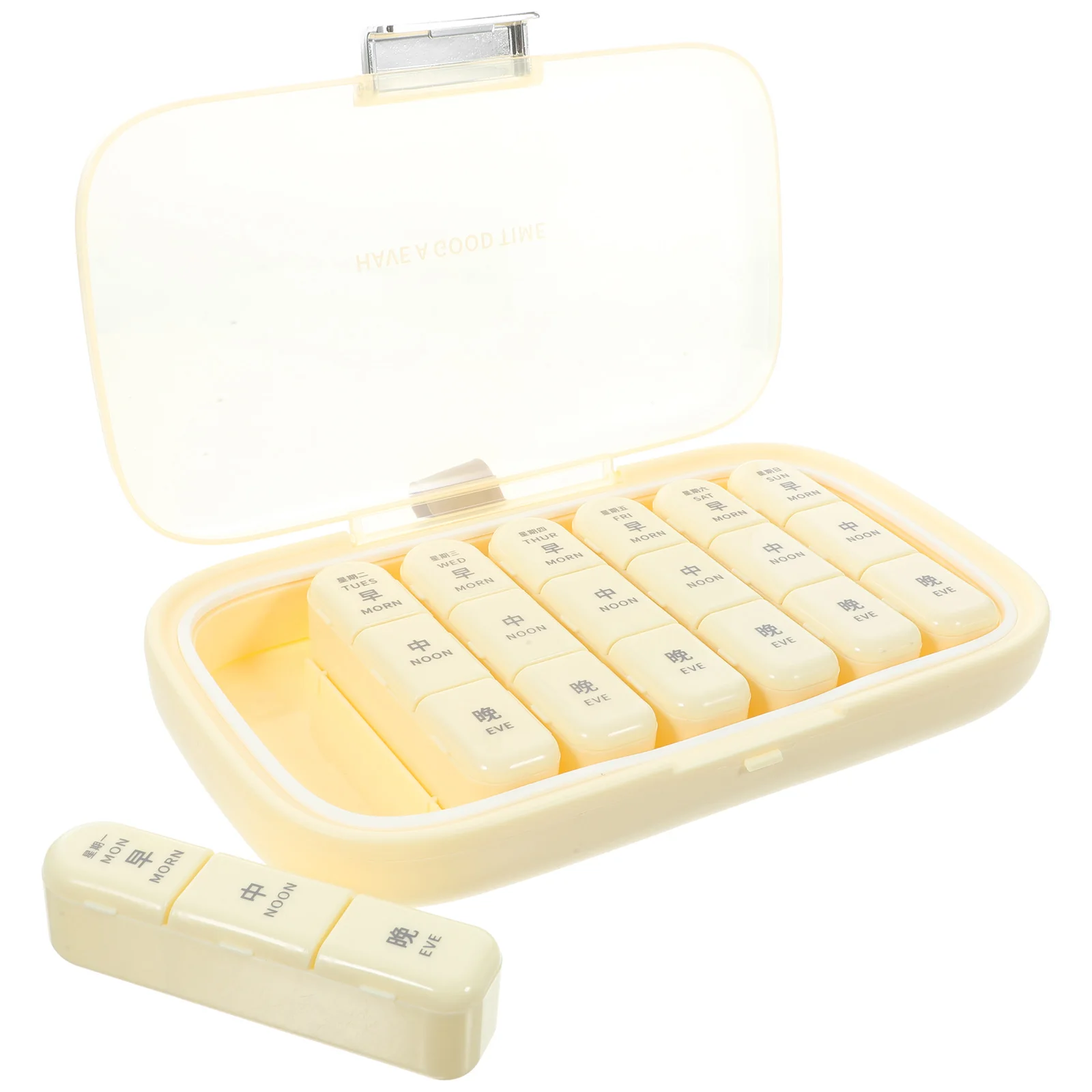 

Portable Small Size Cream White Weekly ganizer Travel Medicine Case Storage Container Pill Holder Compartment Health