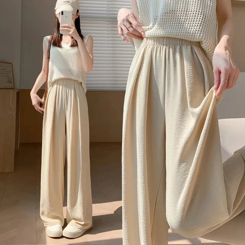 High Waist Wide Leg Pants Women Y2K Summer Thin Solid Office Lady Trousers Korean Fashion Casual Loose Streetwear Straight Pants