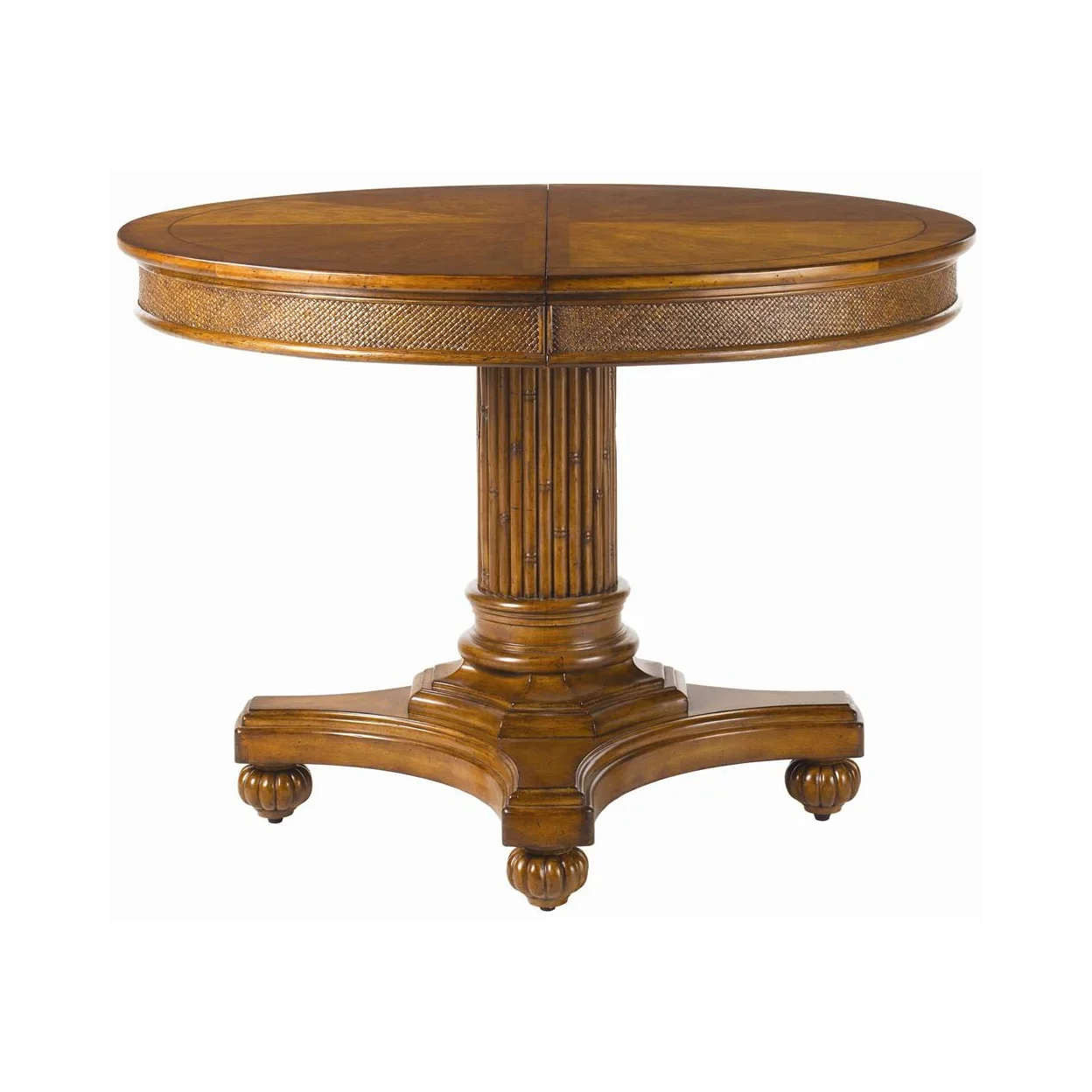 ^American Country Style Solid Wood Round Dining Table with Rattan Decoration Suitable for Dining Chairs, Hotel Meeting Rooms