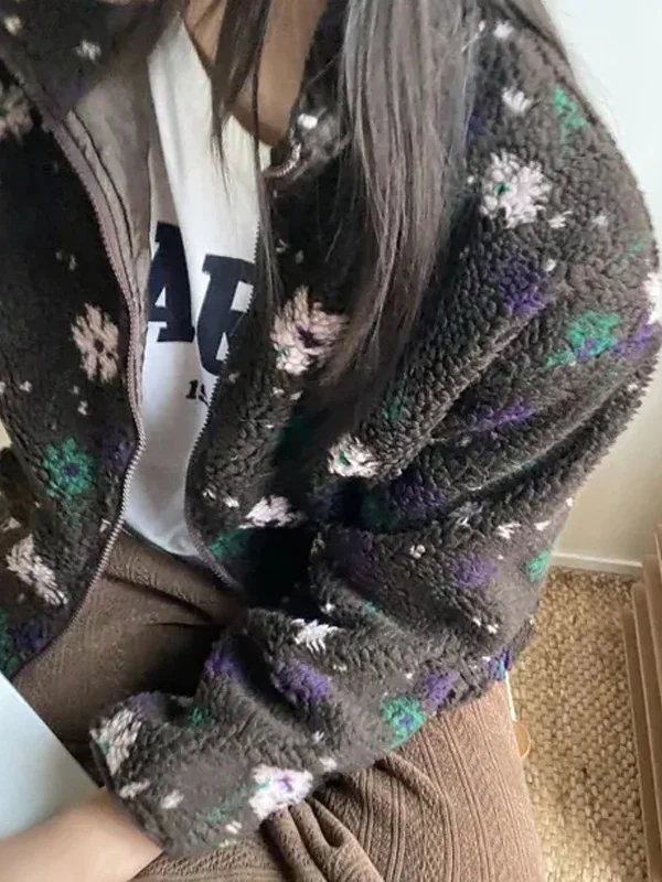 冬のティエンエド羊の毛皮の襟の女性の綿ジャエット甘い花柄暖かいトレンディなアウターウェアコート中国のブランドの新しいデザイン