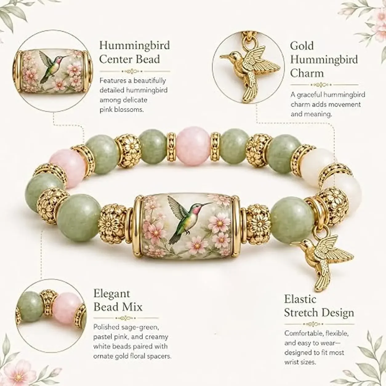2026 Christmas Gifts Cardinal Butterfly Hummingbird Bracelet for Women, Inspirational Natural Stone Beaded Stretch Healing Gifts