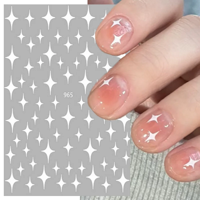 1/10 PCS 4-pointed Star Nail Art Stickers White Silver Gold 3D Star Pattern Waterproof Sweatproof Lasting Decorative Nails Decal