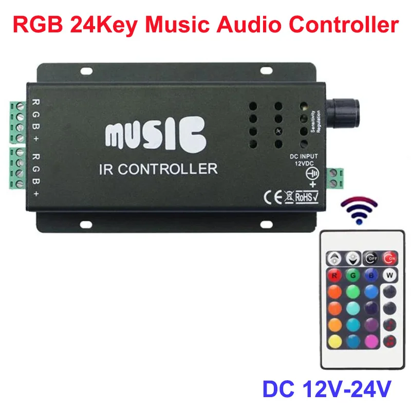 

5New LED Music Controller KTV Audio Voice Activated Dimmer with 24-Key IR Remote Control for RGB 5050 2835 Color Light Bar Strip