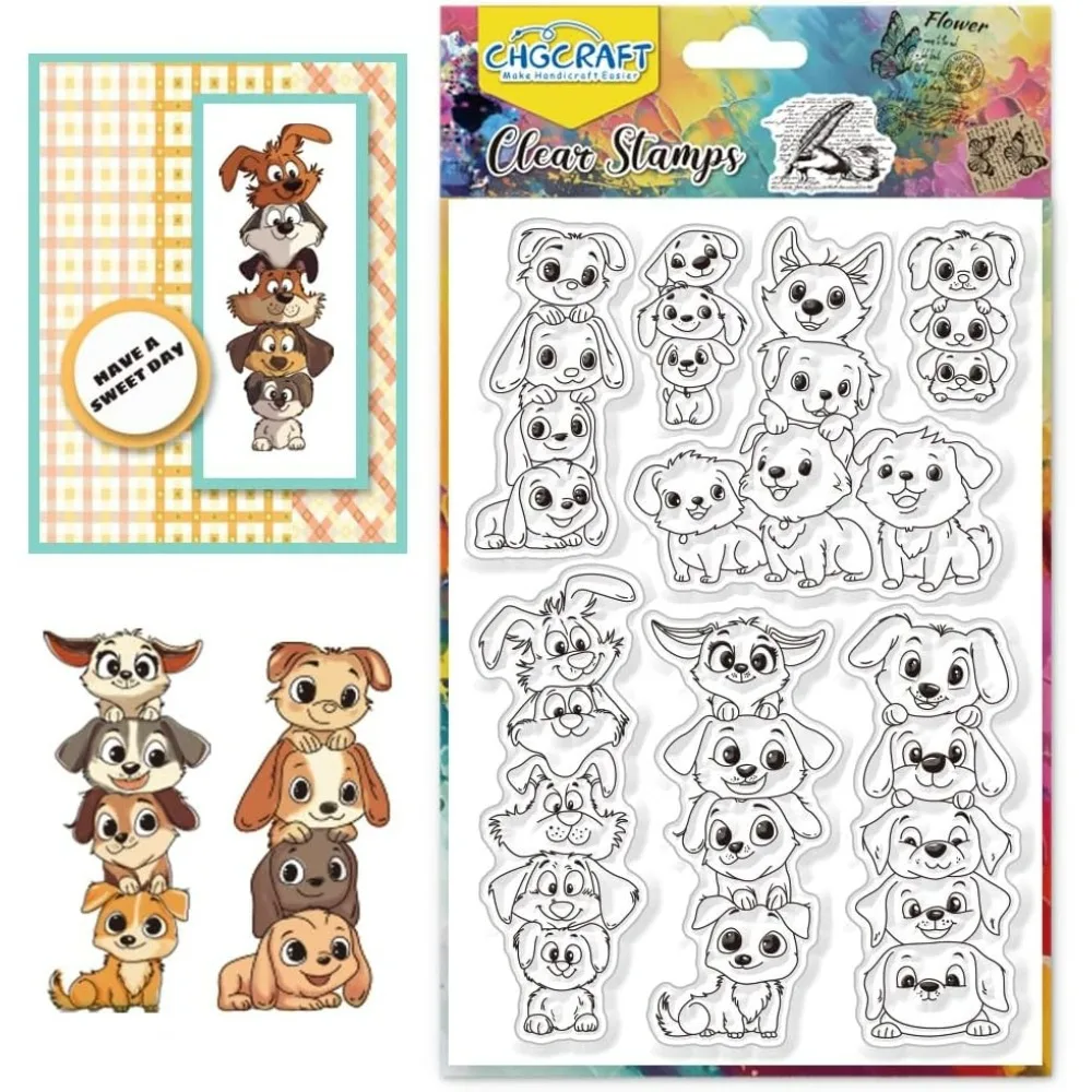 Cartoon Stacked Puppy Clear Stamps Dog Silicone Transparent Stamps Puppy Pattern Clear Stamp Seals for DIY Scrapbooking Photo