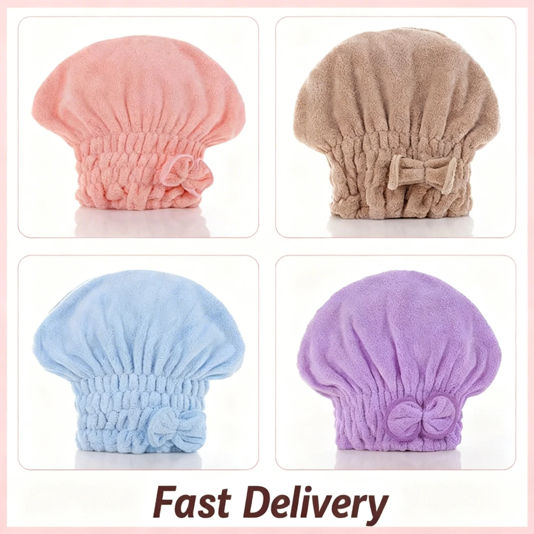 

1/4PCS Microfiber Hair Drying Towels Head Wrap with Bow-Knot Shower Cap Hair Turban HairWrap Bath Cap for Curly Long Wet Hair Gi