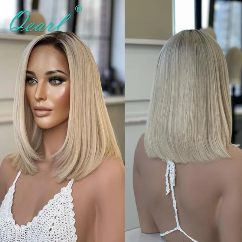 

Platinum Blonde Wig Real Human Hair Brazilian Virgin Hair Sale Ombre Straight Lace Frontal Wigs for Women Short Bob Wig Qearl