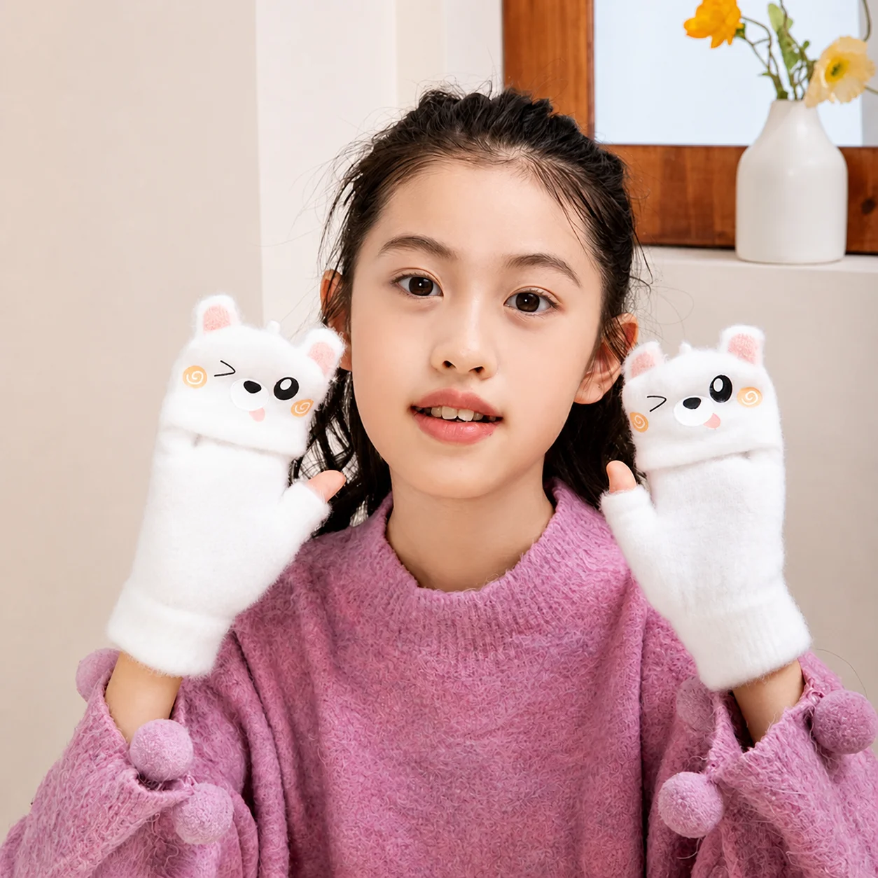 Winter Gloves Windproof Kids Gloves Convertible Flip Gloves Elastic For Indoor Activities Crafts Autumn And Winter