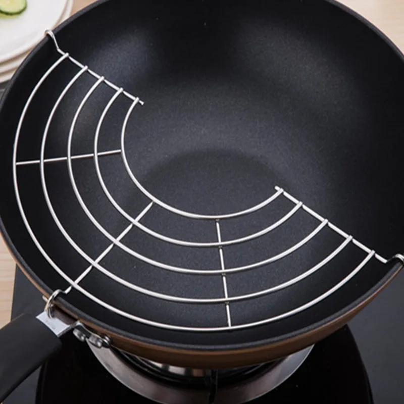 

1/2/3PCS 26/32cm Kitchen Stainless Steel Semi-circular Shelf Oil Frying Rack Drain Pan Kitchen Tools Rack Heat-resistance Stea