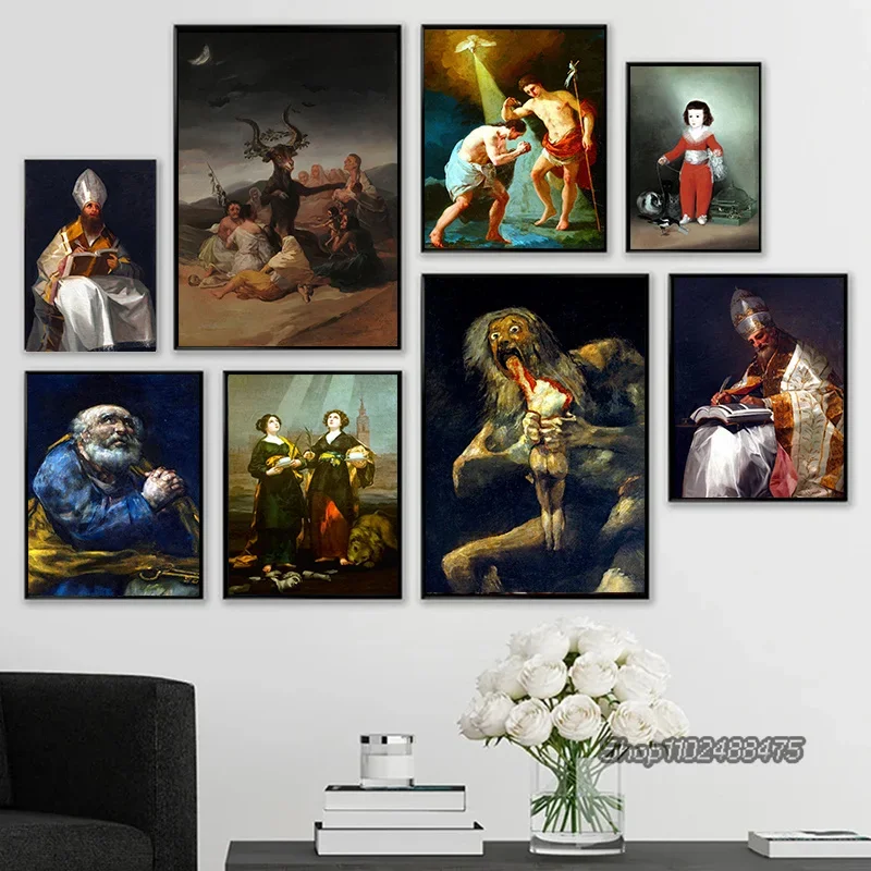 Retro Witches Sabbath Francisco Goya The Colossus Canvas Painting Prints Posters Classical Portrait Wall Art Pictures Room Decor
