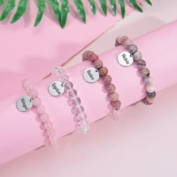 Benutzerdefinierte Gravur Namensarmband handgemachte personalisierte Name Runde Armbänder Naturstein Armband für Frauen Männer Paar Schmuck Geschenk