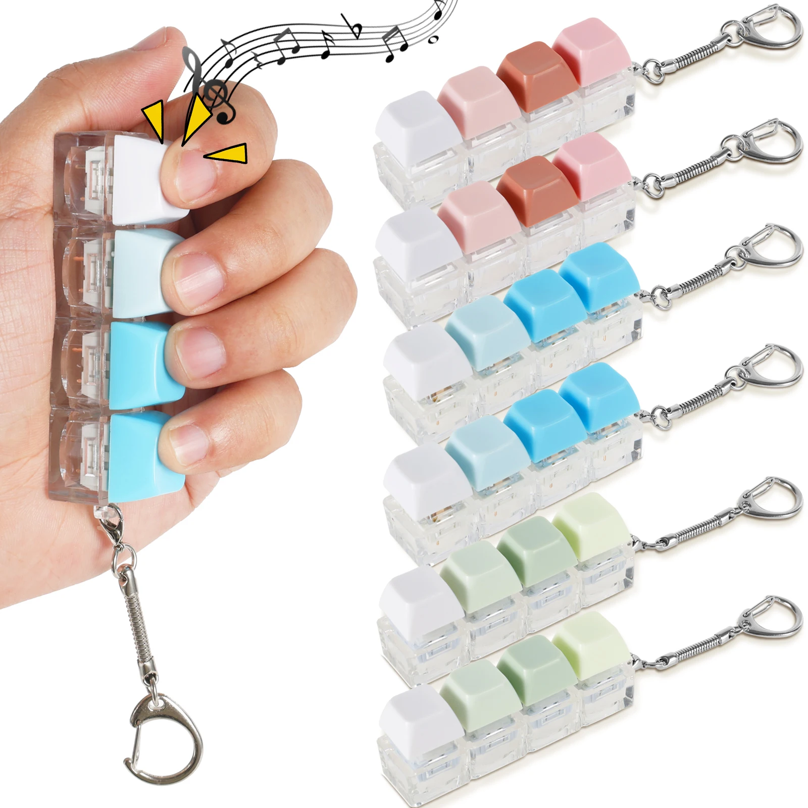 

3/6 шт., игрушка-клавиатура, четкий кремовый и бесшумный брелок-кликер для снятия стресса для взрослых, игрушки для декомпрессии при повышении фокуса для тревоги