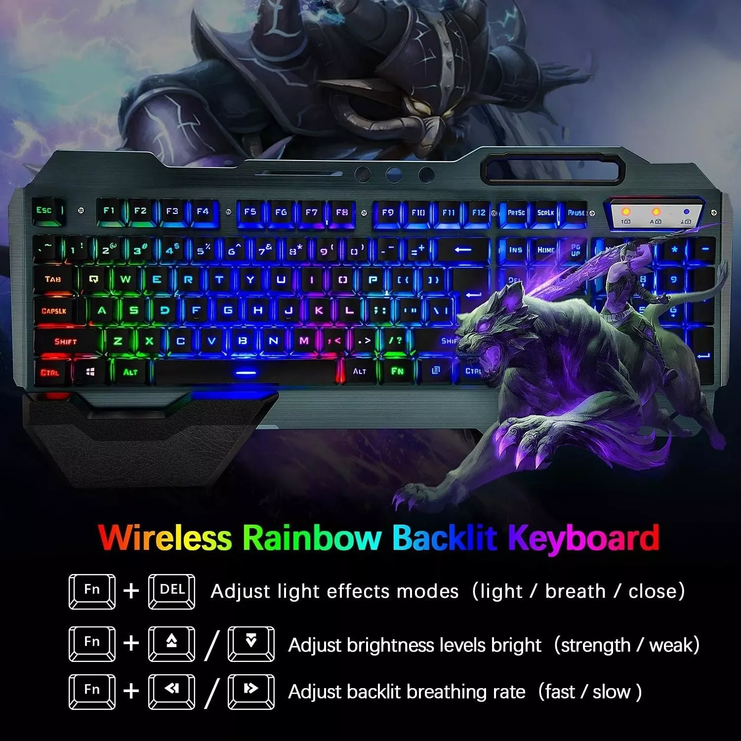 Wireless Gaming Keyboard and Mouse Set Rainbow/RGB Backlit Rechargeable Keyboard and 7 Color Gaming Mute Mouse with Pad
