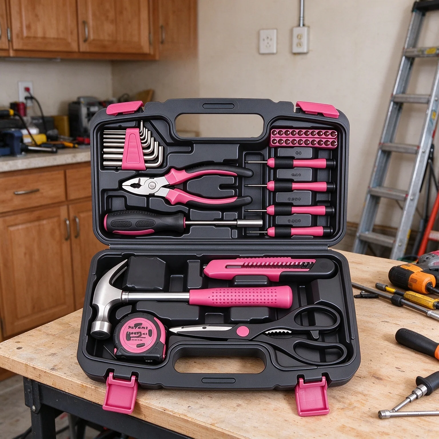 Professional Home Decoration Tool Set | Includes Screwdriver, Multi-purpose Knife, Scissors, Tape Measure, Hammer, Hex Socket Wrench, Pliers | Suitable for Home, Garage, Garden, Office, University Dormitory | Ideal Choice for Women | Top Pick for Hallowee