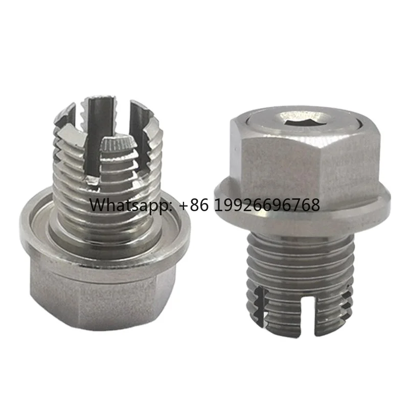 

Stainless Steel M14x1.5, 15mm Piggyback Oil Pan Drain Plug Repair Kit with O-ring, Copper Gasket, Oversized Self Tapping Feature