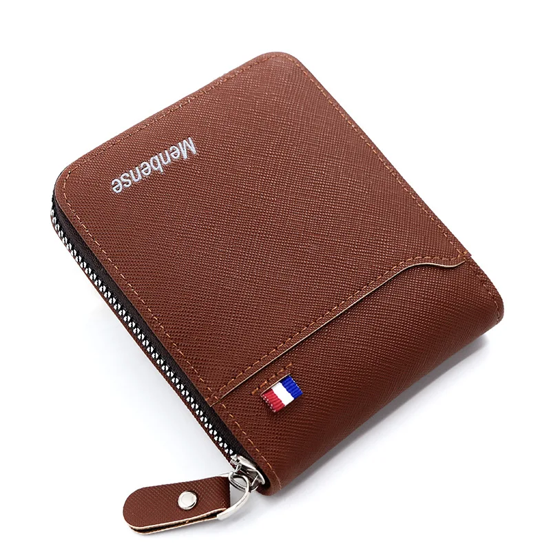 

New Men's Wallet European and American Stripe Large Capacity Wallet Zipper Bag Zero Wallet Men's Short Waist Chain Wallet