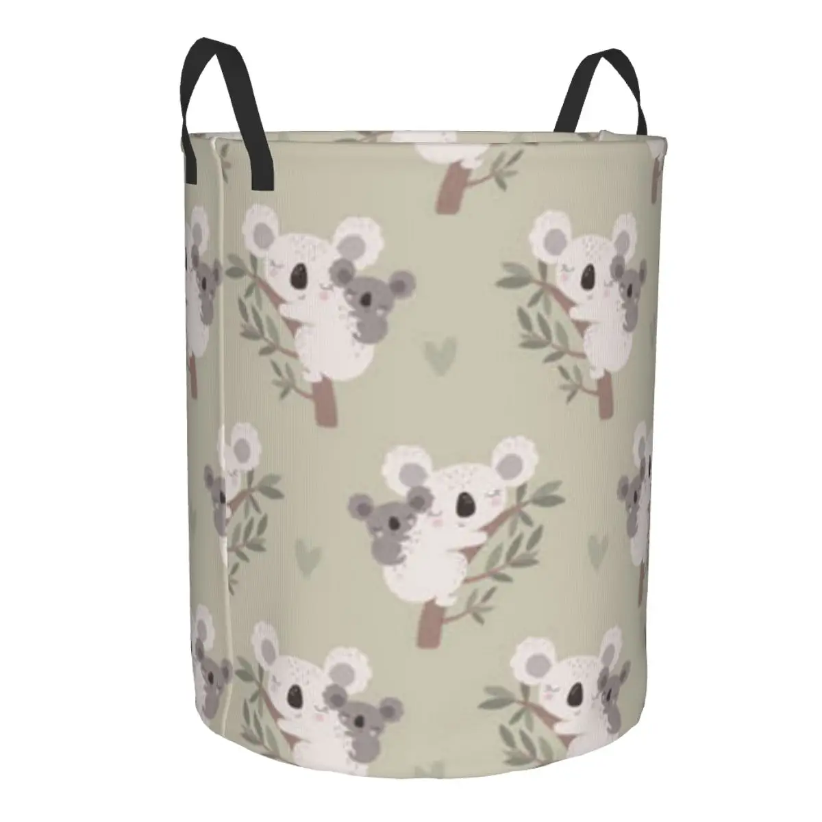 Folding Laundry Basket Cute Cartoon Koala Illustration Round Storage Bin Collapsible Hamper Clothes Bucket Organizer