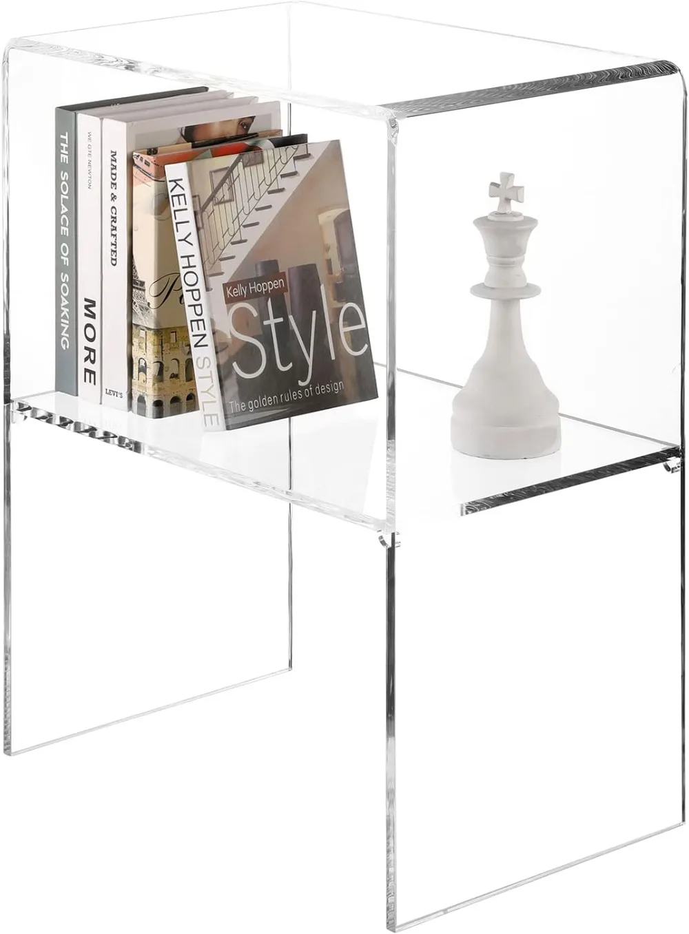 24 Inch Premium Clear Acrylic End Table, Decorative Living Room Side Table with 2 Tier Display Shelf