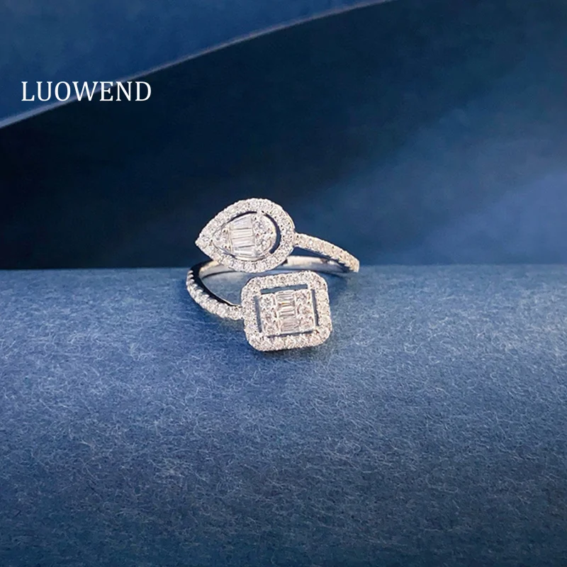 

LUOWEND 100% 18K White Gold Rings Fashion Design 0.75carat Real Natural Diamond Open Ring for Women High Engagement Jewelry