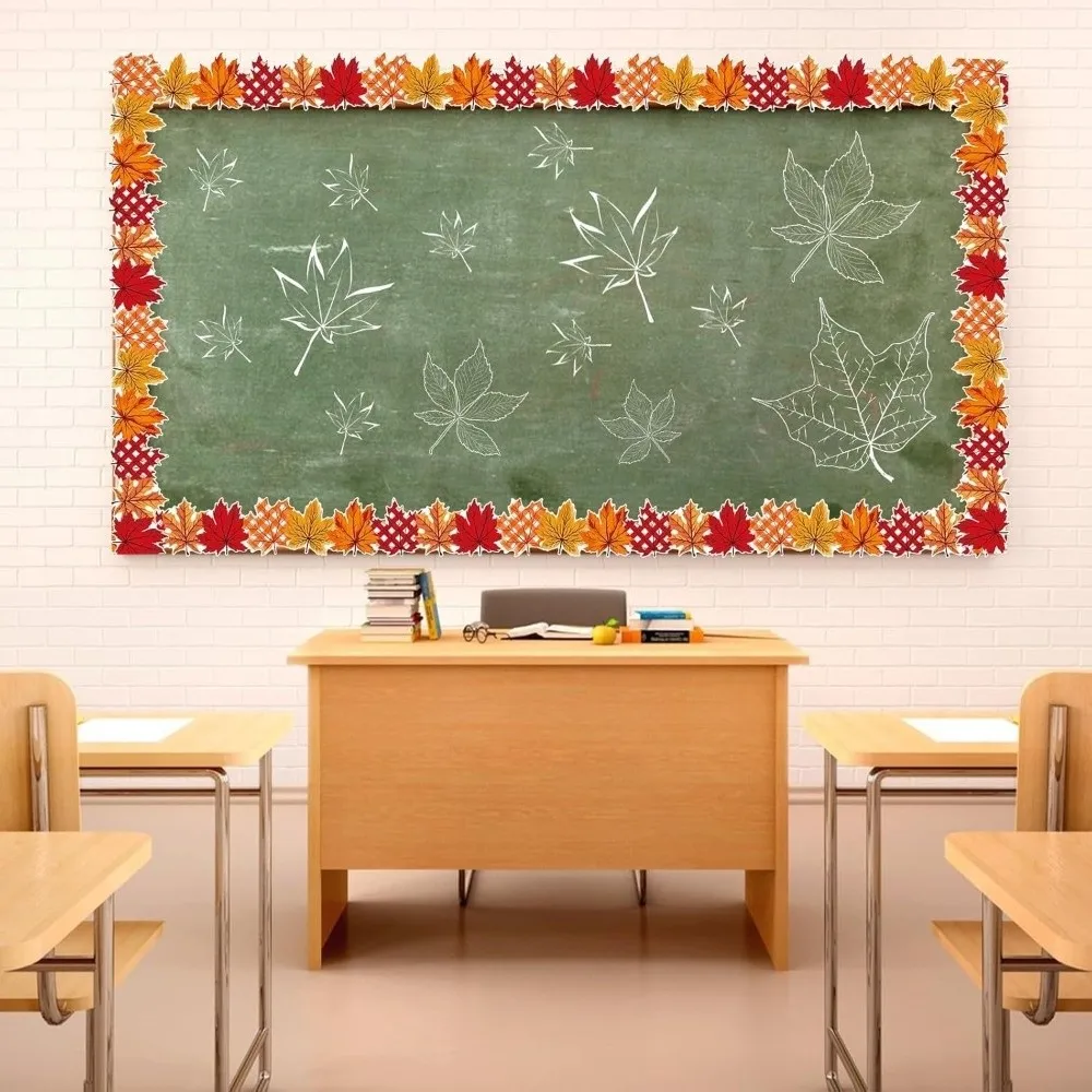 Self Adhesive Chalkboard Board Border Maple Leaf Pattern 10M Long Roll Border Trim Fall Foliage Design Paper Border Sticker