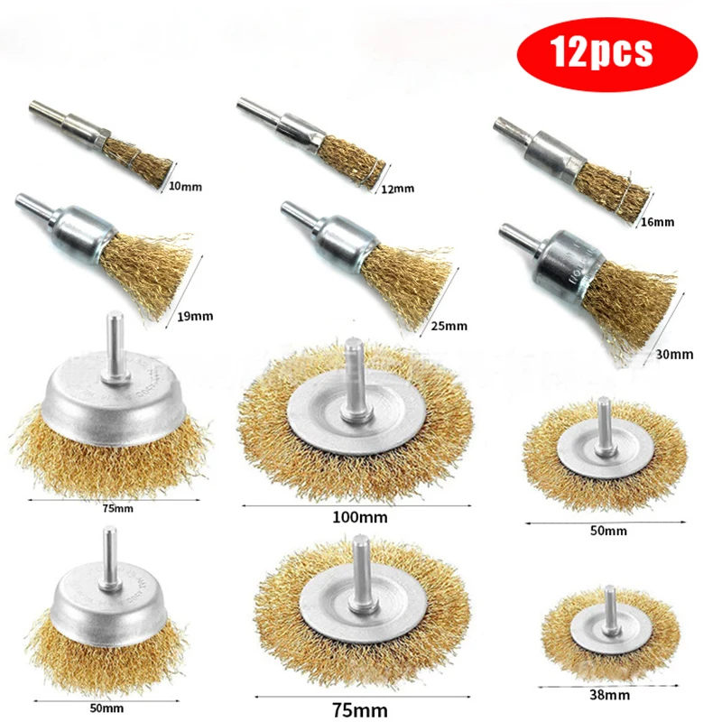 Drahtbürstenrad-Topfbürsten-Set, 3/12er-Pack grob gewelltes 1/4-Zoll-Schaft-Drahtrad zum Reinigen von Rost, Peeling, Schleifen, Bohrer – Detail 10