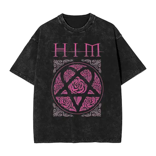 Imagen 2 del producto Heartagram Him Band-Camiseta lavada rosa para hombre, camisetas informales clásicas, camiseta transpirable de Hip Hop, ropa estampada de gran tamaño