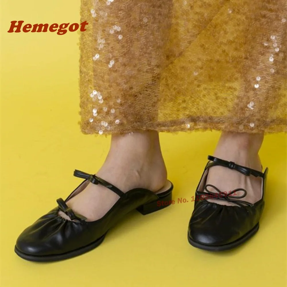 

Мюли женские на массивном каблуке, элегантные однотонные туфли без застежки, с круглым носком, с бантом-бабочкой, черные, лето 2024