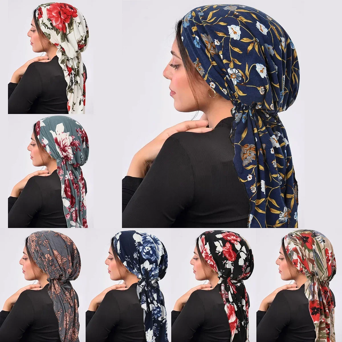 2025 nový ženy pre-tied turban čepice muslimové hidžáb rak chemo kvést tisk čepice zakrýt vlasy ztráta hlava šála balit strech bandana