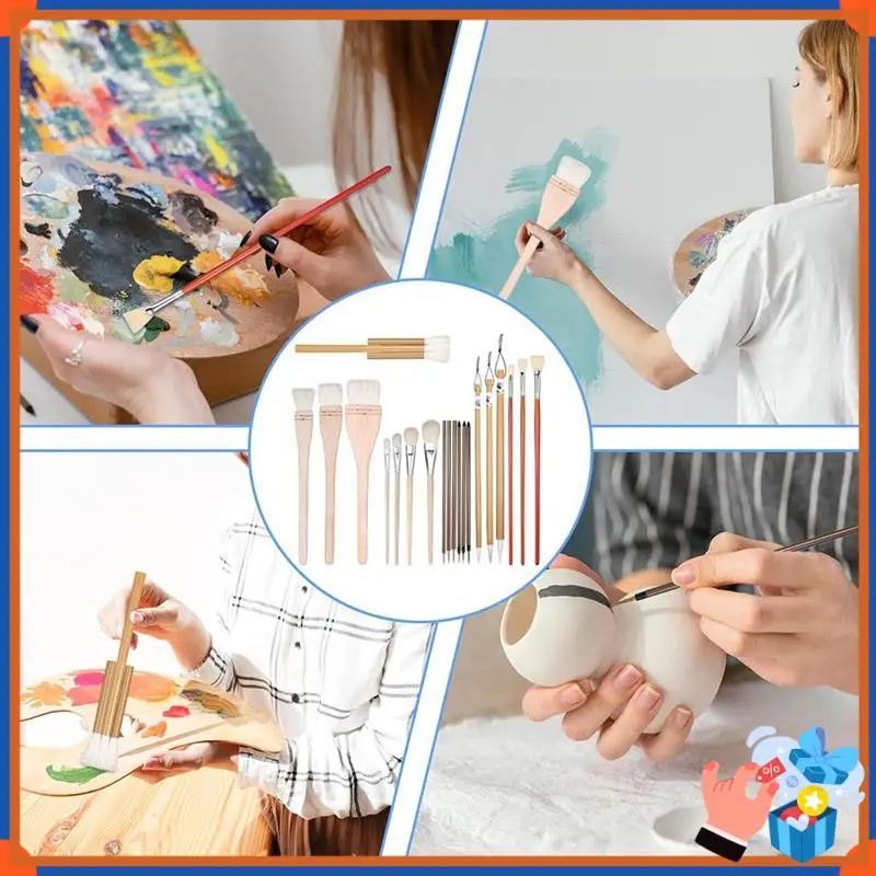

Compact 20 Pcs Wool Bristle Glaze Brushes For Pottery, Acrylic, Watercolor Blending; Art Paintbrushes For Artists Students