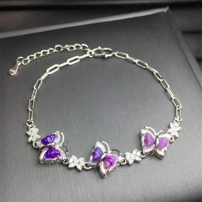 

Natural Sugilite Butterfly Bracelet String Charms Handmade Fortune Energy Bangle Mineral Woman Amulet Jewelry Gift 1PCS