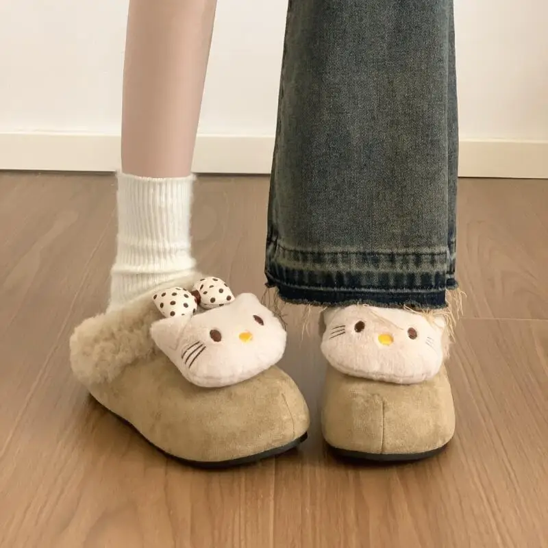 

Sanrio Hello Kitty Girl Autumn and Winter Outdoors Slippers Student Fashion Cartoon Child Fleece-Lined Cotton Slippers New Style
