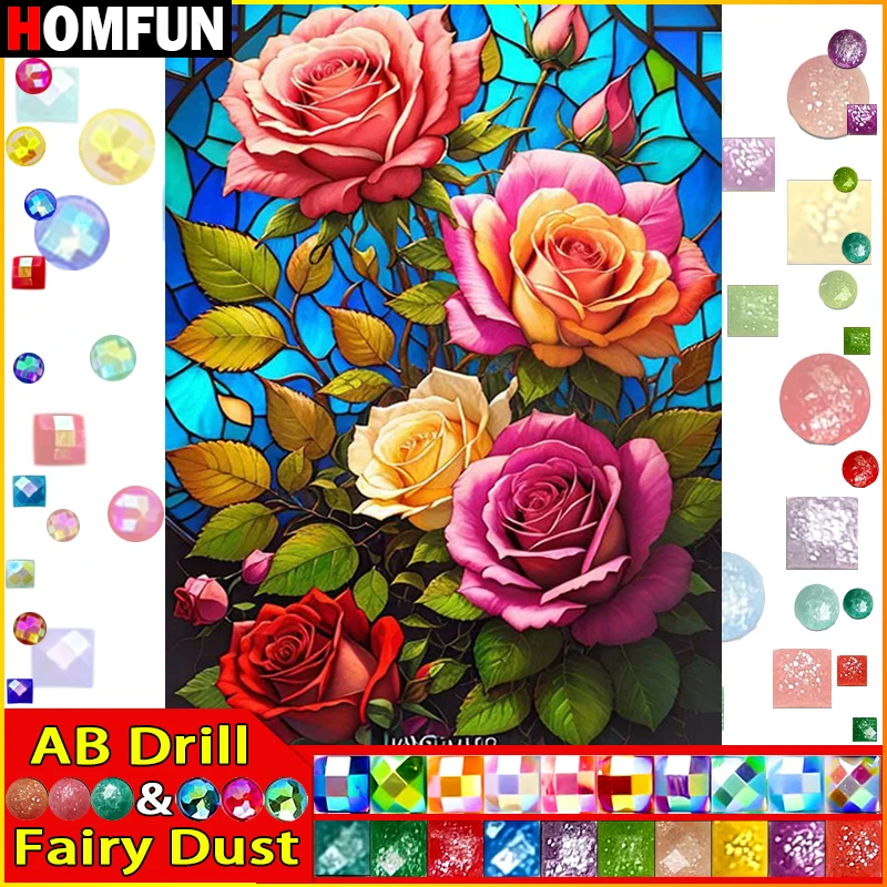 

HOMFUN Фея Пыль AB квадратная/круглая дрель 5D DIY алмазная живопись "Цветочная роза" вышивка крестиком полный декор со стразами