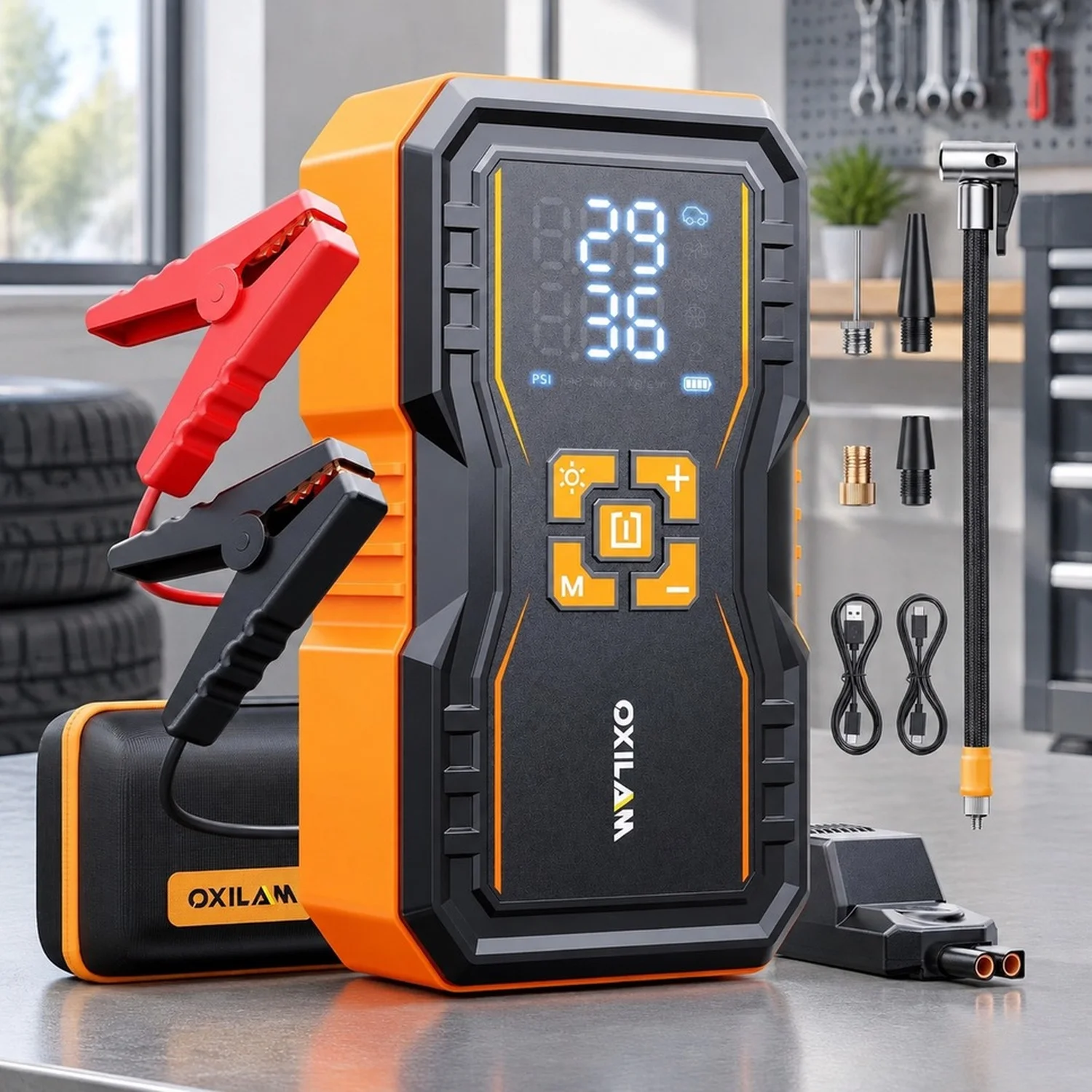 7000A Jump Starter with Air Compressor 160 PSI for All Gas/12L Diesel, 12V Battery Jumper Portable Auto-Shutoff Tire Inflator