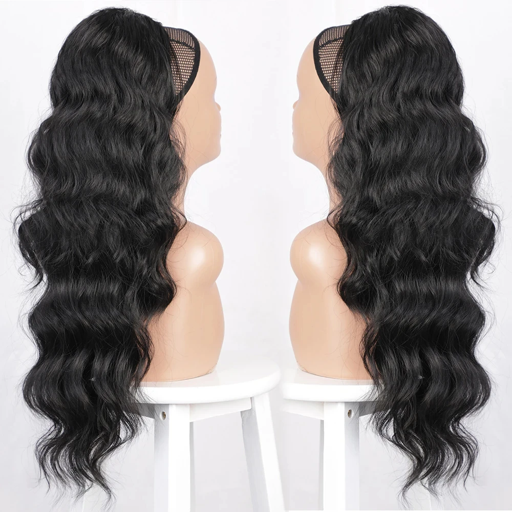 Extensions de cheveux humains Body Wave, longue queue de cheval droite, extension de cheveux à clipser, proximité ronde, Wstring, postiche bouclé, 1b