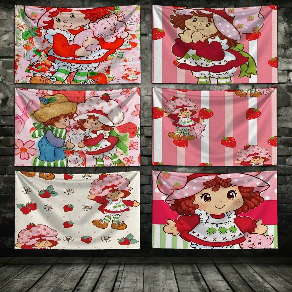 Classic Strawberry Girl Flag 3X5 Ft Personalized Flags Design Your Image Funny Tapestry Poster Dorm Room, Living Room, Bedroom