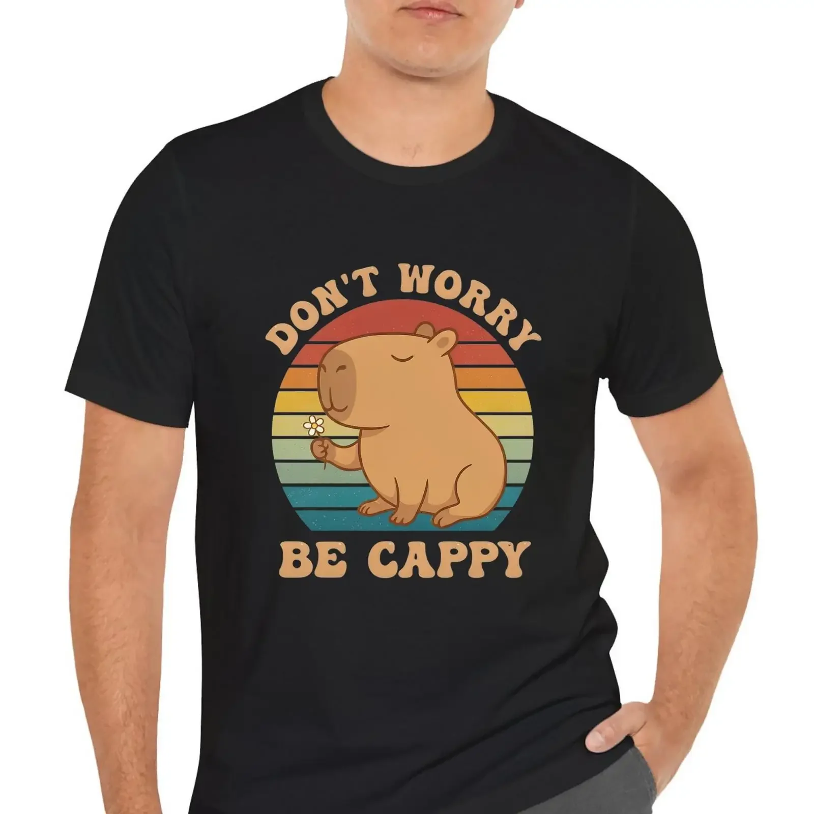 Don't Worry Be Cappy Vintage Capybara T Shirt vintage Washed Unisex Breathable Versatile designer clothes Top For Everyday Wear