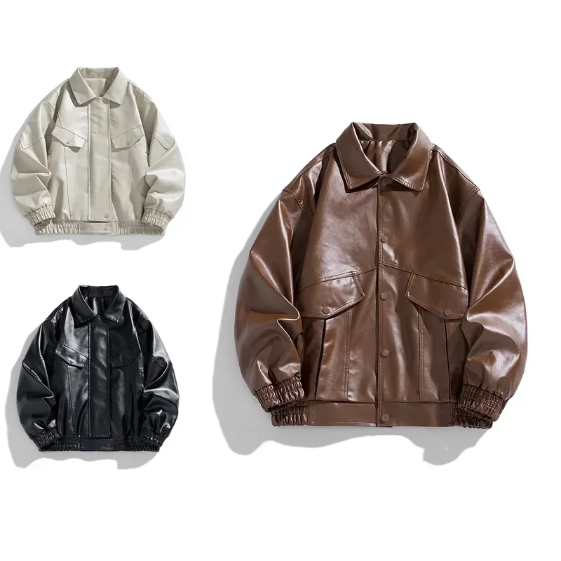 

Модная свободная универсальная дышащая кожаная куртка в европейском и американском стиле, модная красивая куртка из искусственной кожи